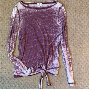 Long Sleeve Burnout Side Tie T-shirt